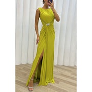 Pleated Slit Casual Dress INS Sleeveless Fashion Dress Evening