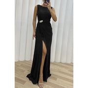 Pleated Slit Casual Dress INS Sleeveless Fashion Dress Evening