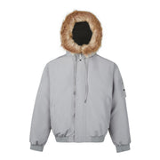Warm Puffer Jacket with Mountain Carving Fur Collar Coat for Men