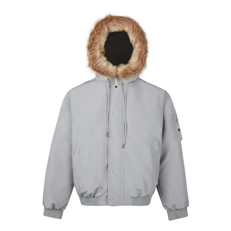 Warm Puffer Jacket with Mountain Carving Fur Collar Coat for Men