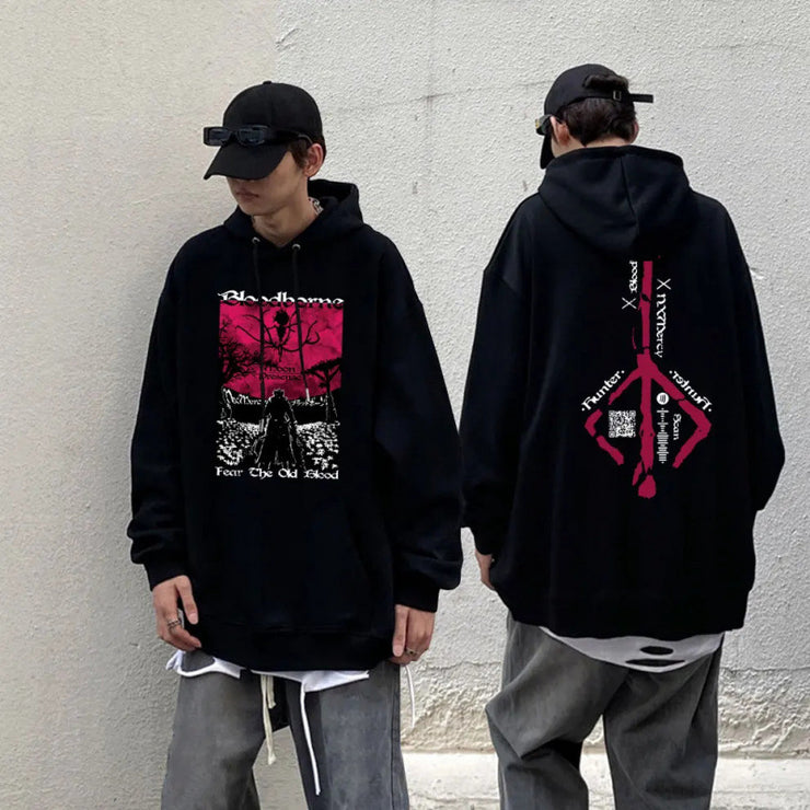 Spring and Autumn  Blood Curse Print Hooded Sweatshirt Casual Unisex Long Sleeve Jacket Fashion