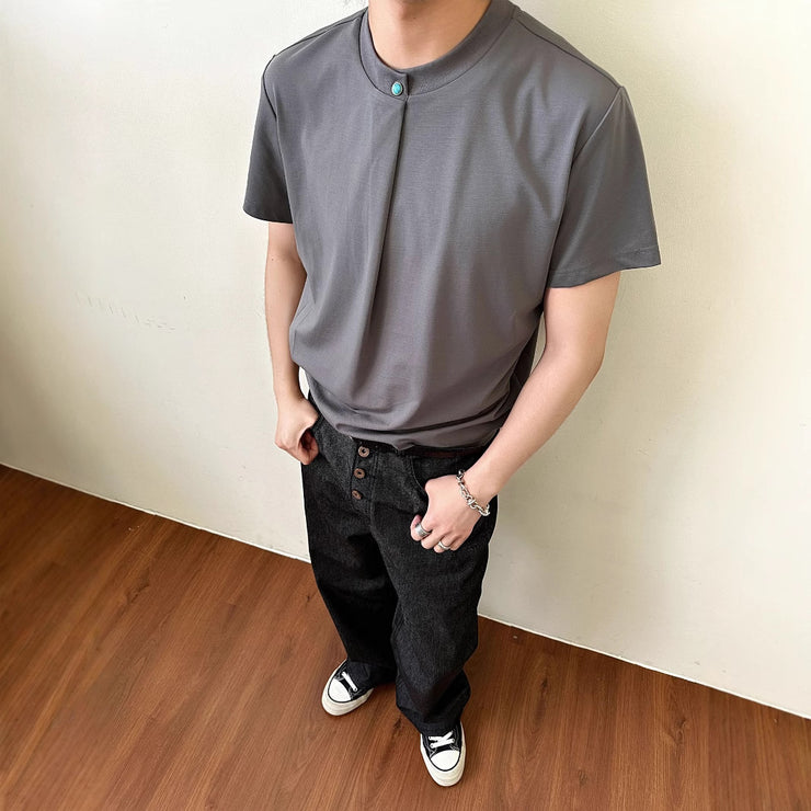 Design Unique Cut High-Grade Short Sleeve T-Shirt Solid Color