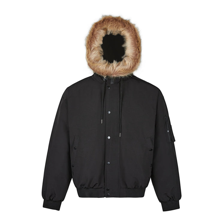 Warm Puffer Jacket with Mountain Carving Fur Collar Coat for Men