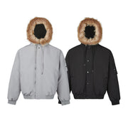 Warm Puffer Jacket with Mountain Carving Fur Collar Coat for Men
