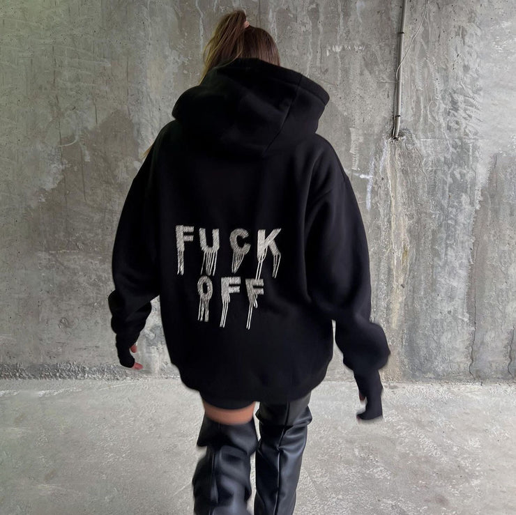 Back Letter Fashion Brand Rhinestone Fringe Design Sweatshirt
