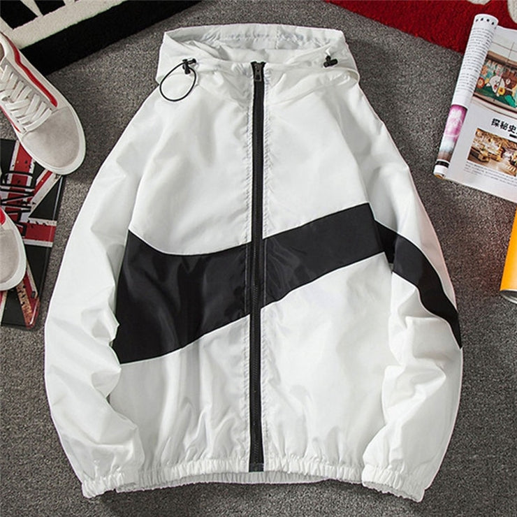 New Men Spring Fall Thin Hoodies Coats Long Sleeves Color Block