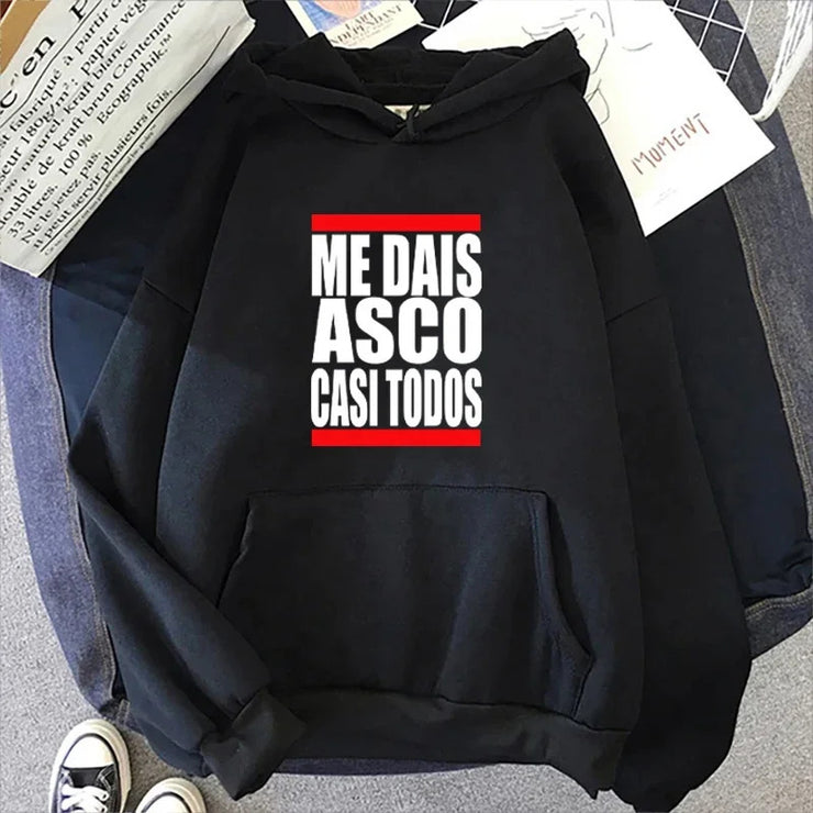 Letter Pattern Printed Hooded Sweatshirt Unisex Long Sleeve Casual