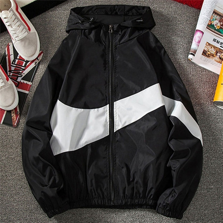 New Men Spring Fall Thin Hoodies Coats Long Sleeves Color Block