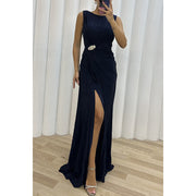 Pleated Slit Casual Dress INS Sleeveless Fashion Dress Evening