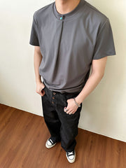 Design Unique Cut High-Grade Short Sleeve T-Shirt Solid Color