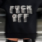 Back Letter Fashion Brand Rhinestone Fringe Design Sweatshirt